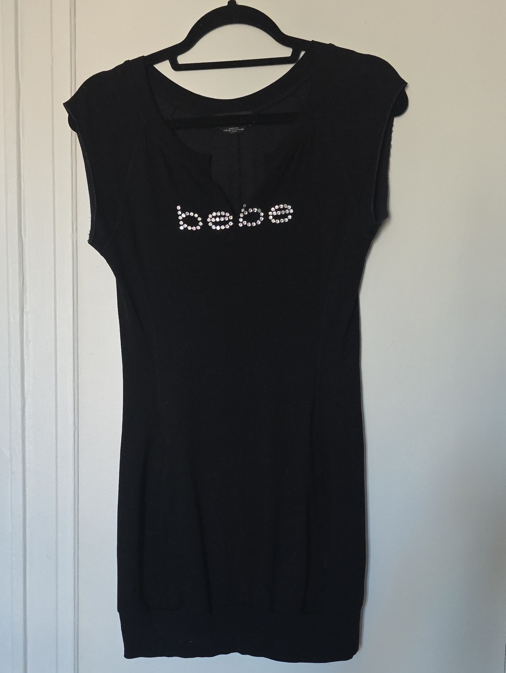 bebe Black Crystal Logo Dress With Pockets